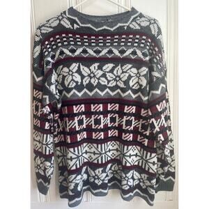 Vtg J.J. Browne USA Fair Isle Knit Gray Burgundy White Unisex Large/XL Fit